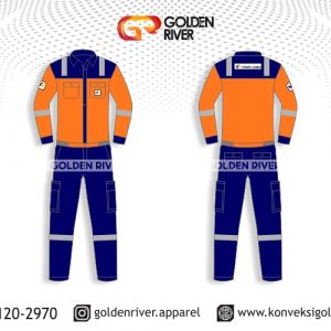 contoh desain wearpack coverall biru orange